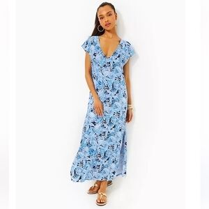 Lilly Pulitzer Women's Talli Maxi Cover-Up Blue Shells Sz M Excellent Condition